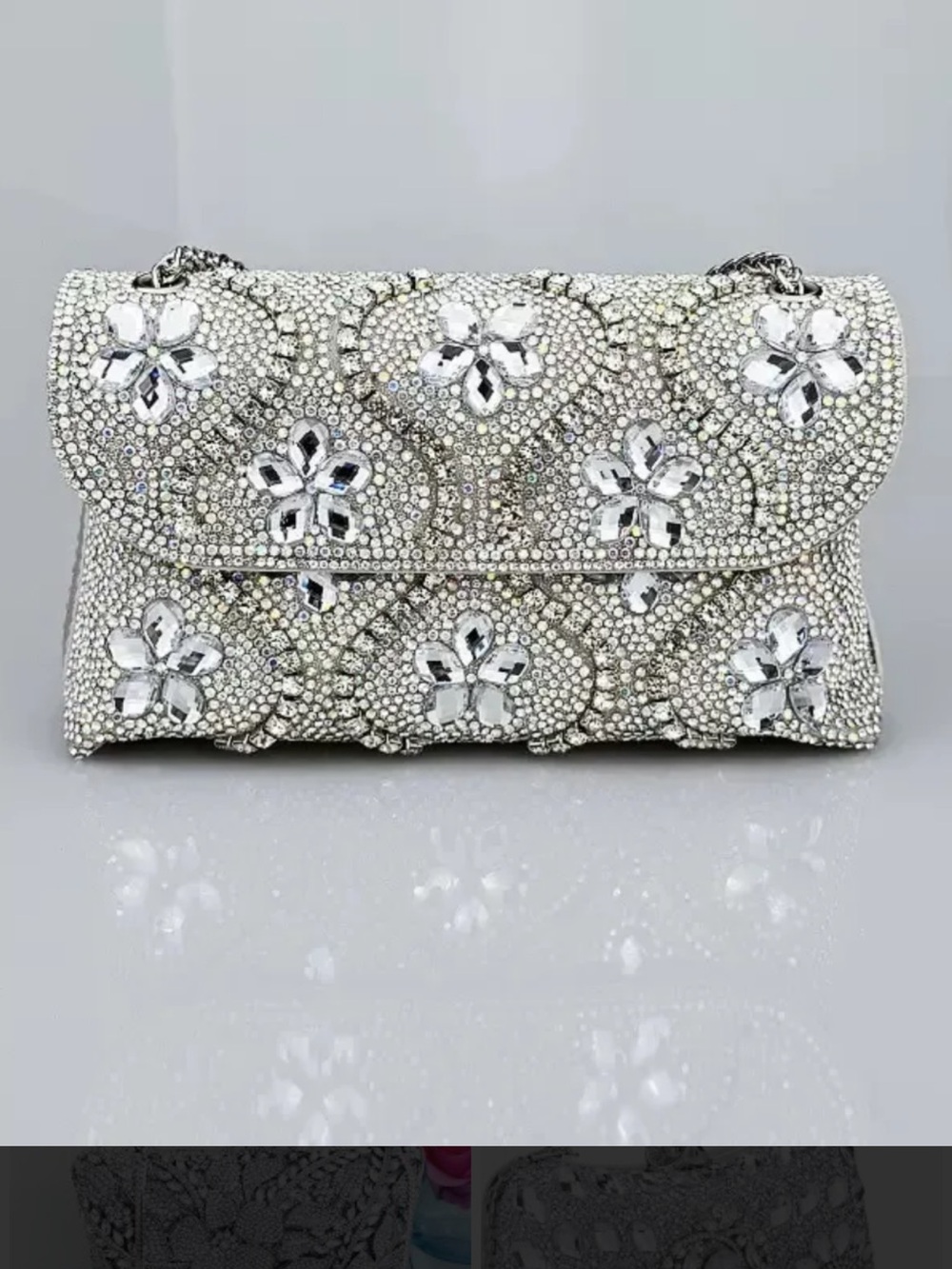 Swarovski Crystal Embellished Silver Evening bag